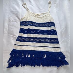 Entro Tank with Blue and White Stripes and Fringe Bottom Size Small